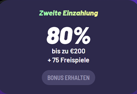 TuffPuff Casino tweede storting bonus: 80% tot €200 + 75 gratis spins