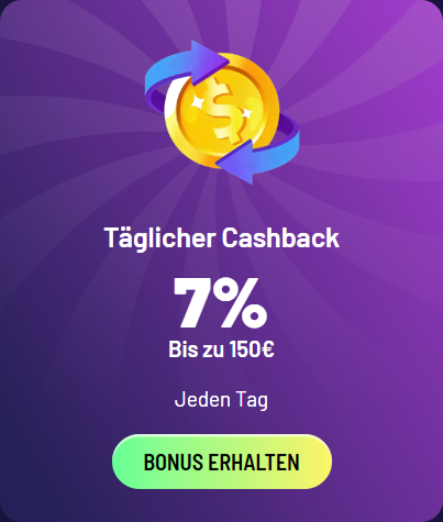TuffPuff Casino dagelijkse cashback bonus van 7% tot €150