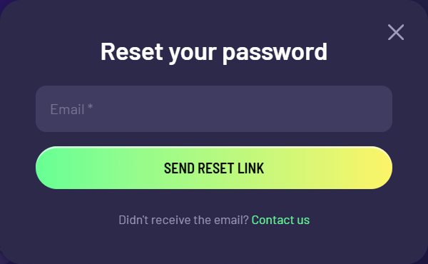TuffPuff Casino wachtwoord herstelpagina met e-mailinvoer en verzendknop