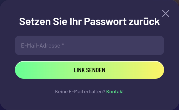 TuffPuff Casino wachtwoord herstellen formulier met e-mailinvoer