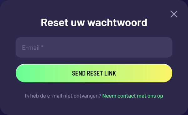 Wachtwoord reset scherm met e-mailveld en verzendknop
