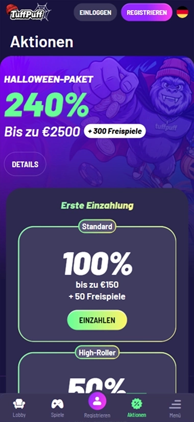 TuffPuff mobiele app met Halloween-pakket 240% bonus en eerste stortingsbonus